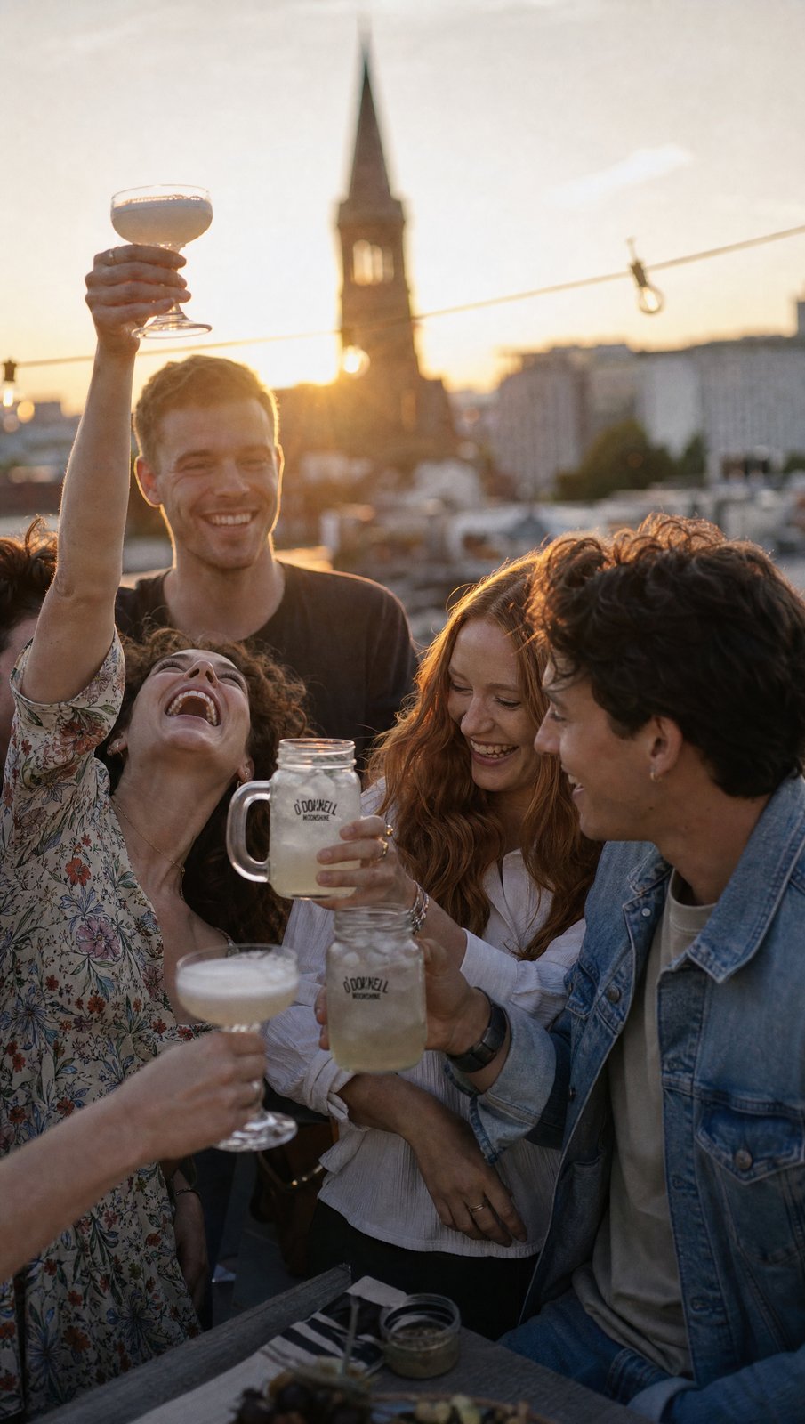 Rooftop toast with O'Donnell Moonshine